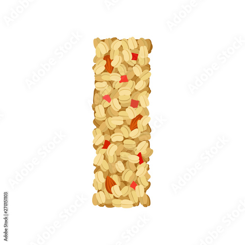 Crispy muesli with almonds and fruits close-up. Vector illustration on white background.