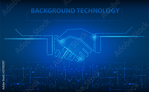 Background technology.Vector Abstract futuristic circuit board, Illustration high computer technology dark blue color background. Line handshake and cucsess business style concept