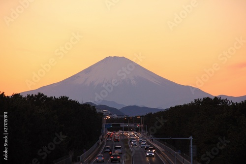 夕景の富士山