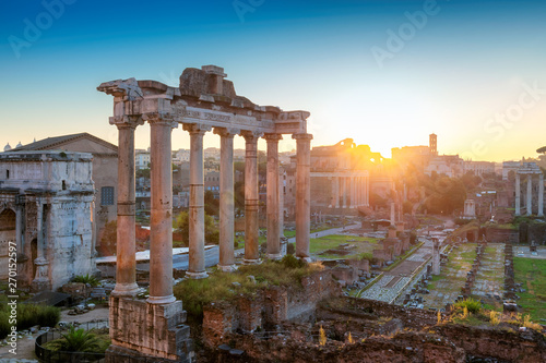 Ruins of the Roman Forum in Rome Italy ar sunrise