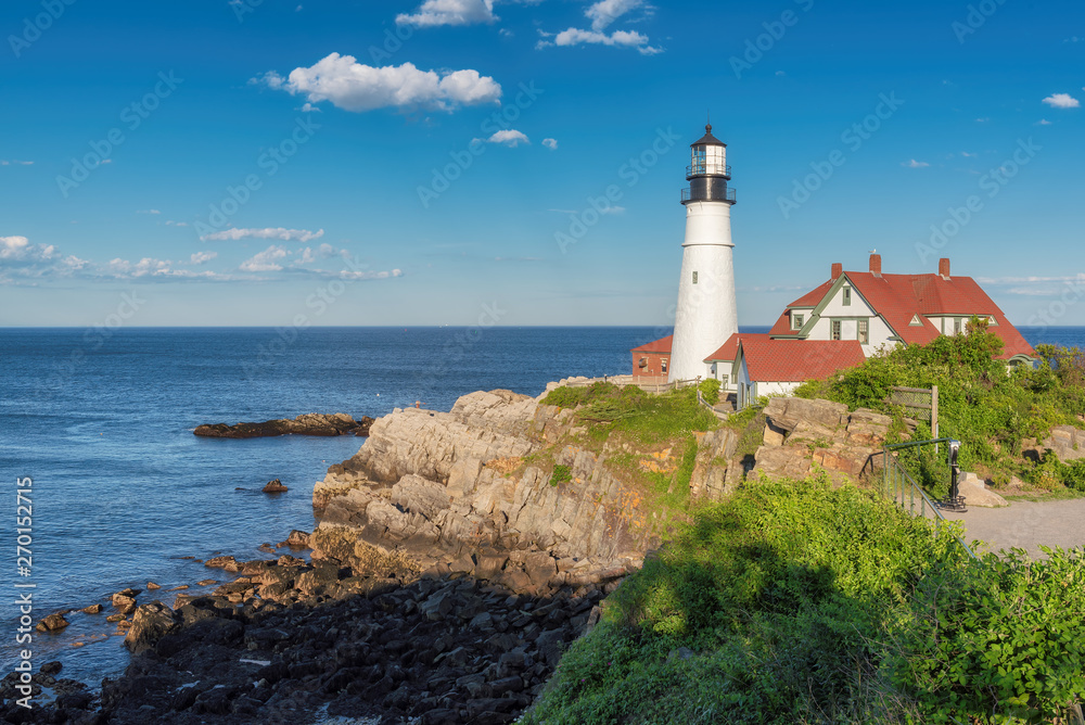 Portland Head Light at sunny day in Maine, New England.
