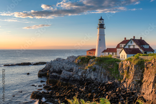Portland Lighthouse at sunrise in Maine, New England.