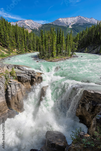 Canadian landscape. Sunwapta Falls, Athabasca river in Jasper National Park, Canada. 