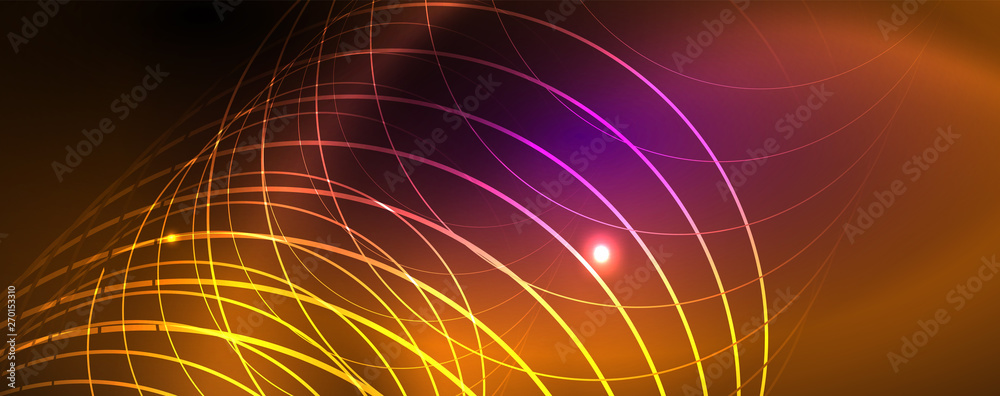 Fototapeta premium Shiny glowing design background, neon style lines, technology concept, vector