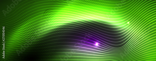 Neon vector wave lines abstract background, magic futuristic techno design