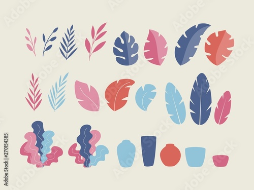 Set of flat plants, vector illustration elements