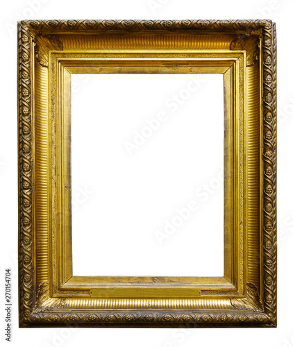 Picture gold wooden ornate frame for design on  isolated background