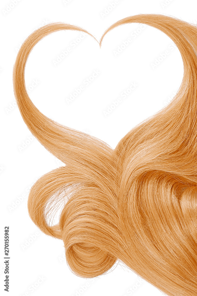 Golden blond hair in shape of heart, isolated on white background Golden blond hair in shape of heart, isolated on white background
