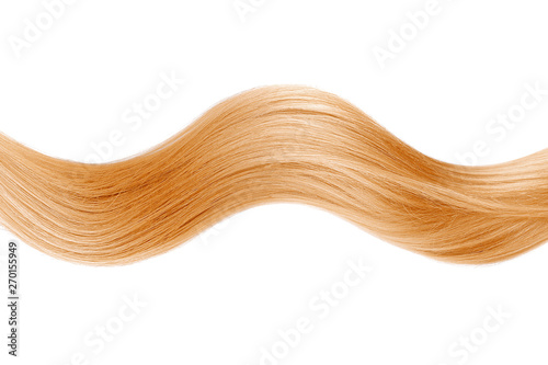 Golden Blond shiny hair wave, isolated over white