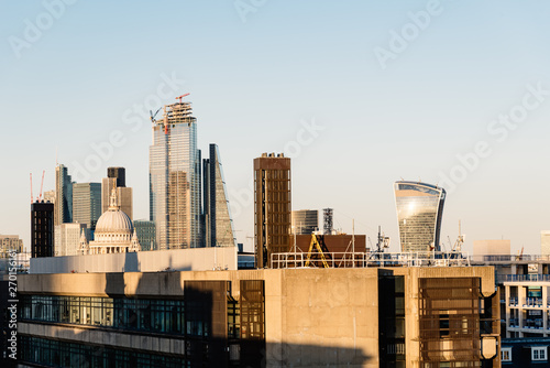 Cityscape of the City of London at sunset