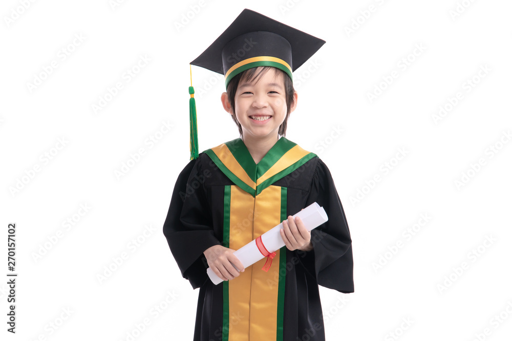 Asian child in graduation gowns holding a Certificate Asian child in graduation gowns holding a Certificate
