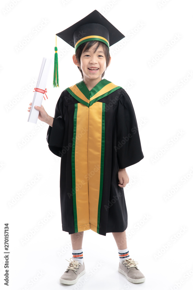 Asian child in graduation gowns holding a Certificate Asian child in graduation gowns holding a Certificate