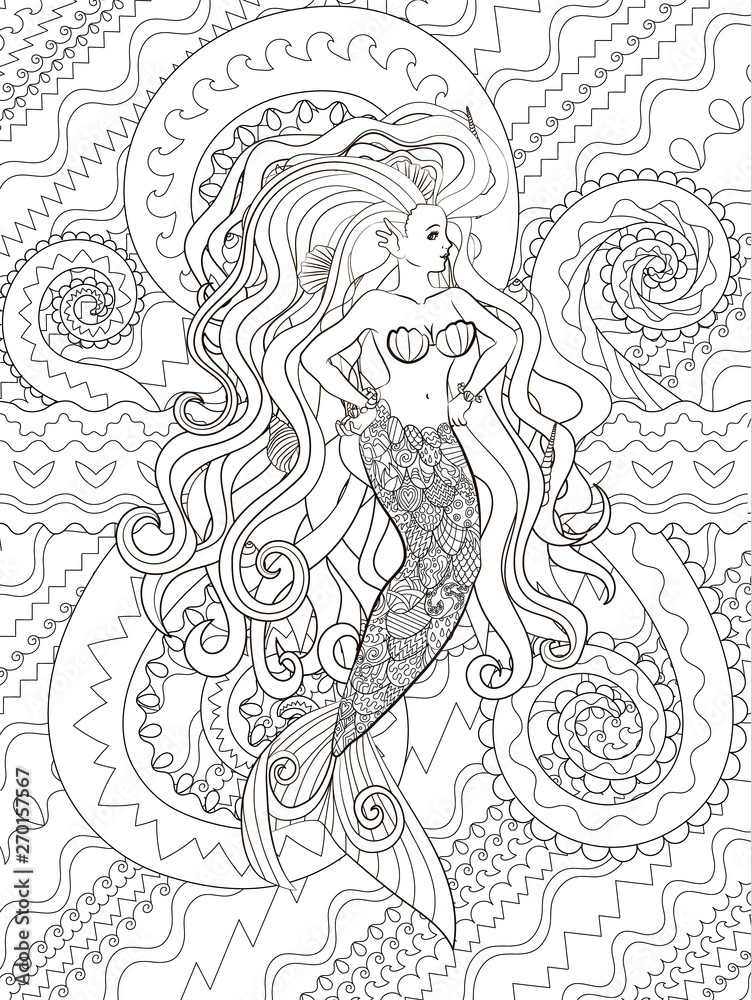 Patterned illustration of a mermaid. Patterned illustration of a mermaid.