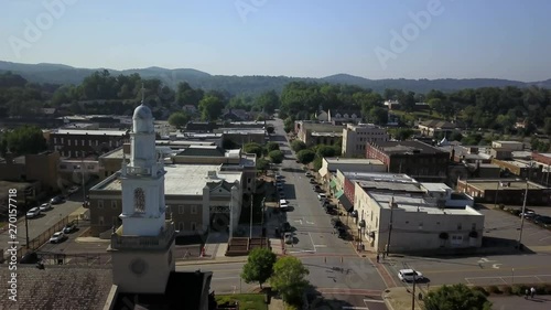 Aerial flying toward downtown Lenoir North Carolina photo