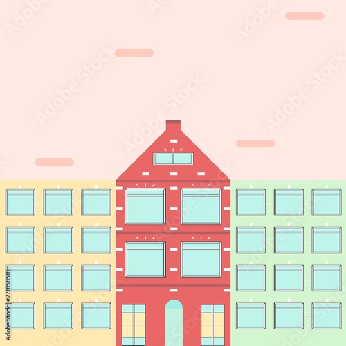 Three colorful houses in flat style 
