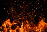 Detail of fire sparks isolated on black background
