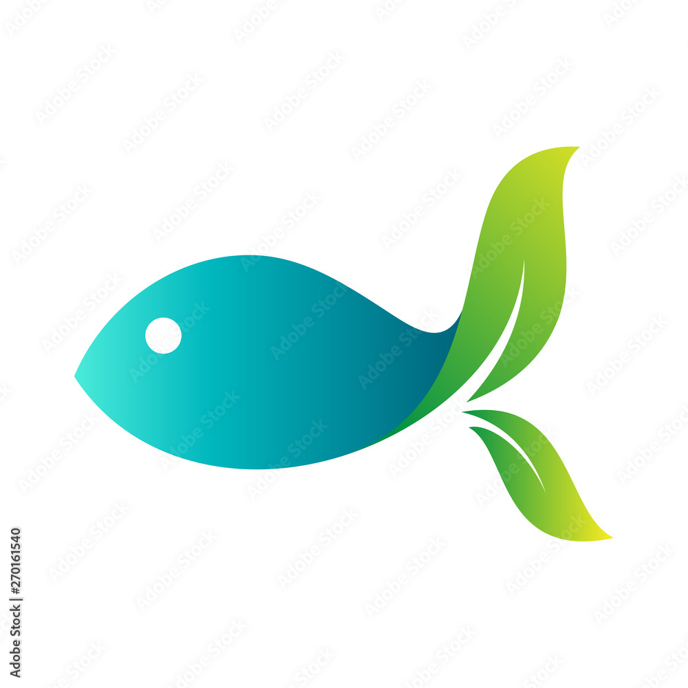 green leaf fish logo, fish with leaf creative logo design Stock Vector