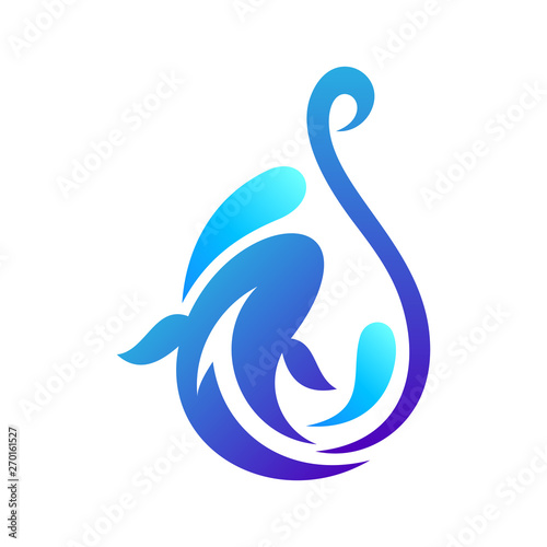 fish and hook flat logo design for fishing