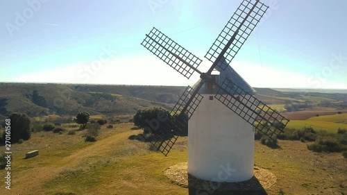 A shot focused on a typical windmill in Spain