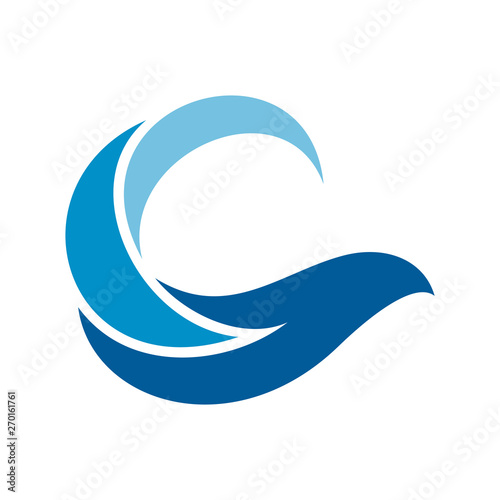 blue wave + bird flat logo design