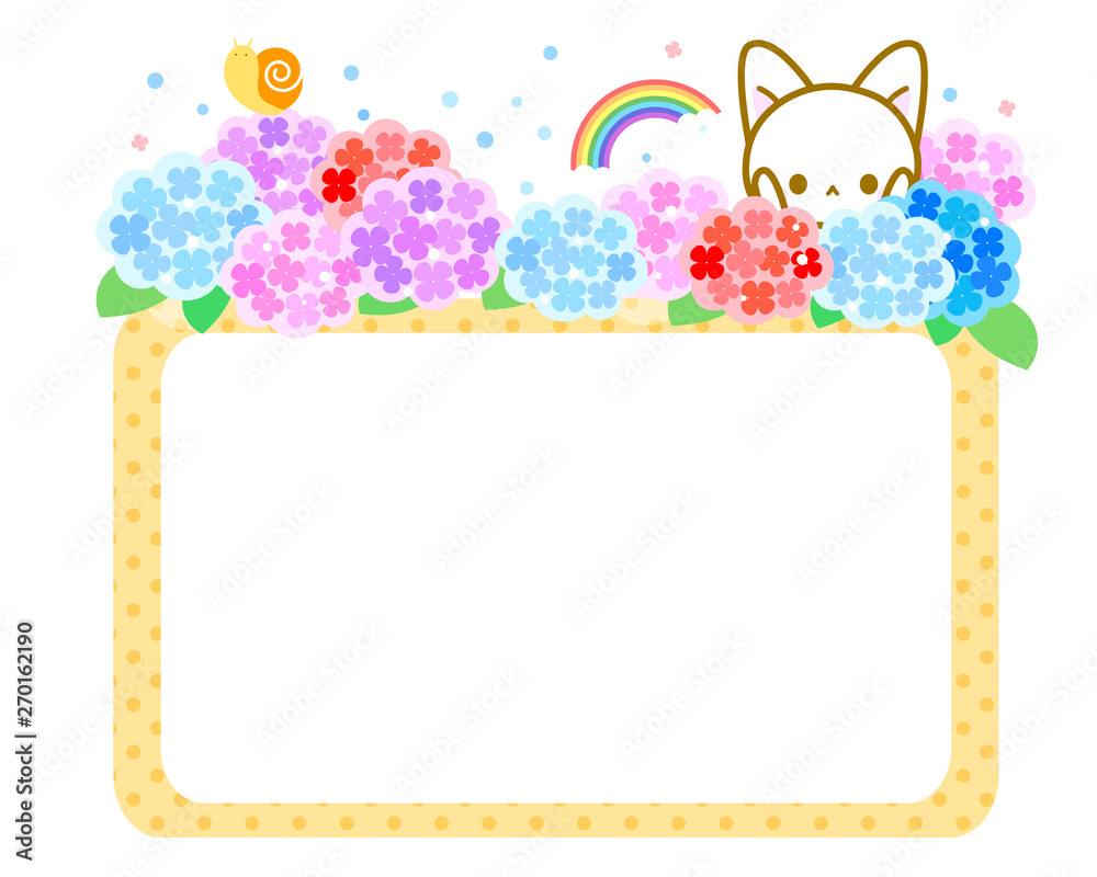 紫陽花の花と猫ちゃん・可愛いフレーム枠