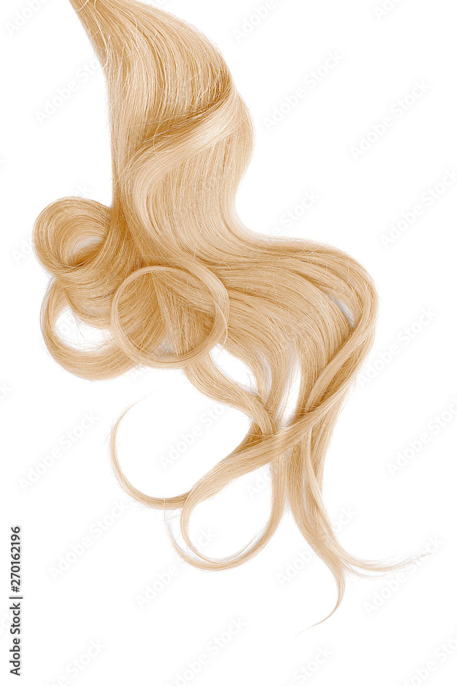 Curly blond hair isolated on white background. Circle shaped