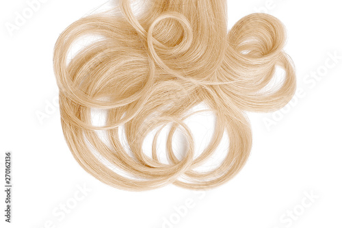 Curly blond hair isolated on white background. Circle shaped