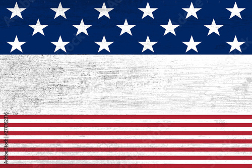 wooden planks painted with red and blue stripes and stars