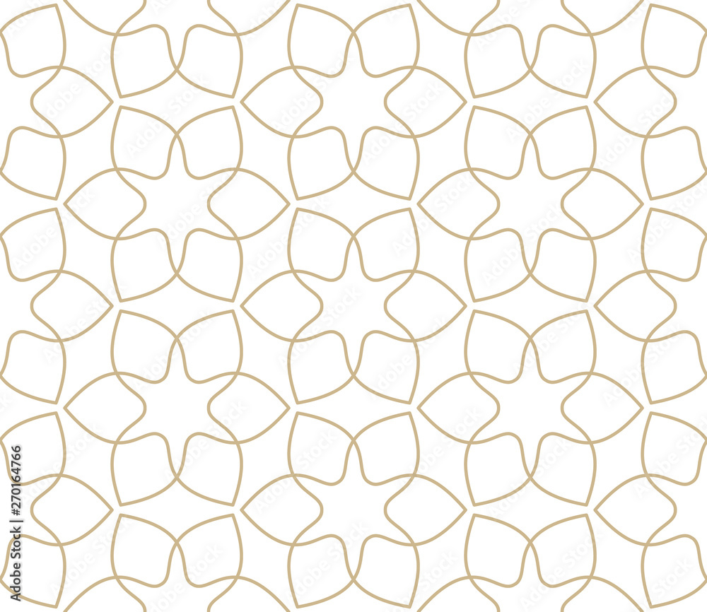 Modern simple geometric vector seamless pattern with gold flowers, line texture on white background. Light abstract floral wallpaper, bright tile ornament Modern simple geometric vector seamless pattern with gold flowers, line texture on white background. Light abstract floral wallpaper, bright tile ornament
