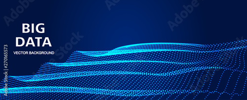 3D abstract vector particle wave background, big data info technology background illustration	