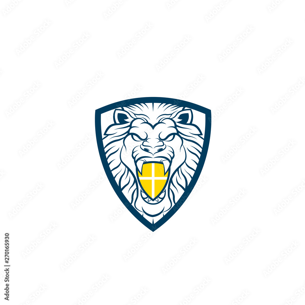 Obraz premium Royal Lion King / Crest Logo. Lion shield logo design template ,Lion head logo ,Element for the brand identity ,Vector illustration. Lion logo design inspiration - Vector