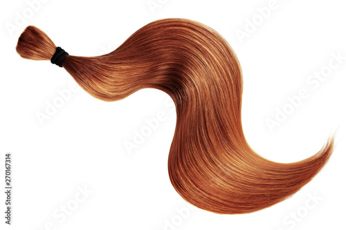 Henna hair isolated on white background. Long wavy ponytail