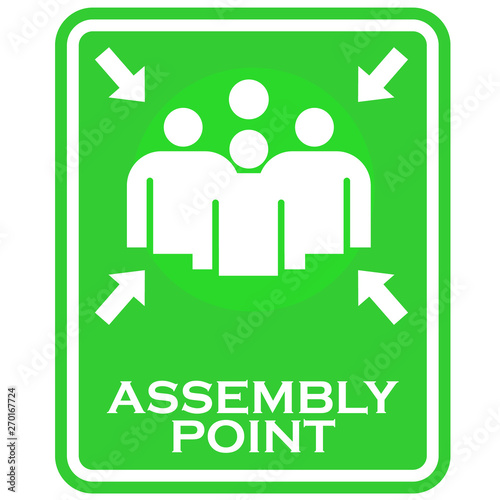 assembly point, sign and sticker