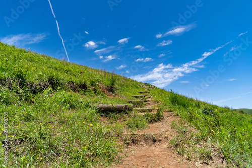 Footpath is going up to hill in Fukuoka prefecture, JAPAN. It is Hiraodai of karst plateau. photo