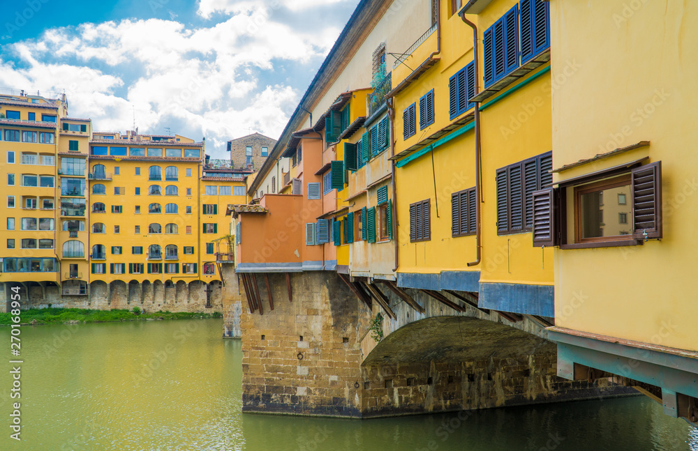 Florence, Tuscany / Italy: East side of Ponte Vecchio as seen from Piazza del Pesce