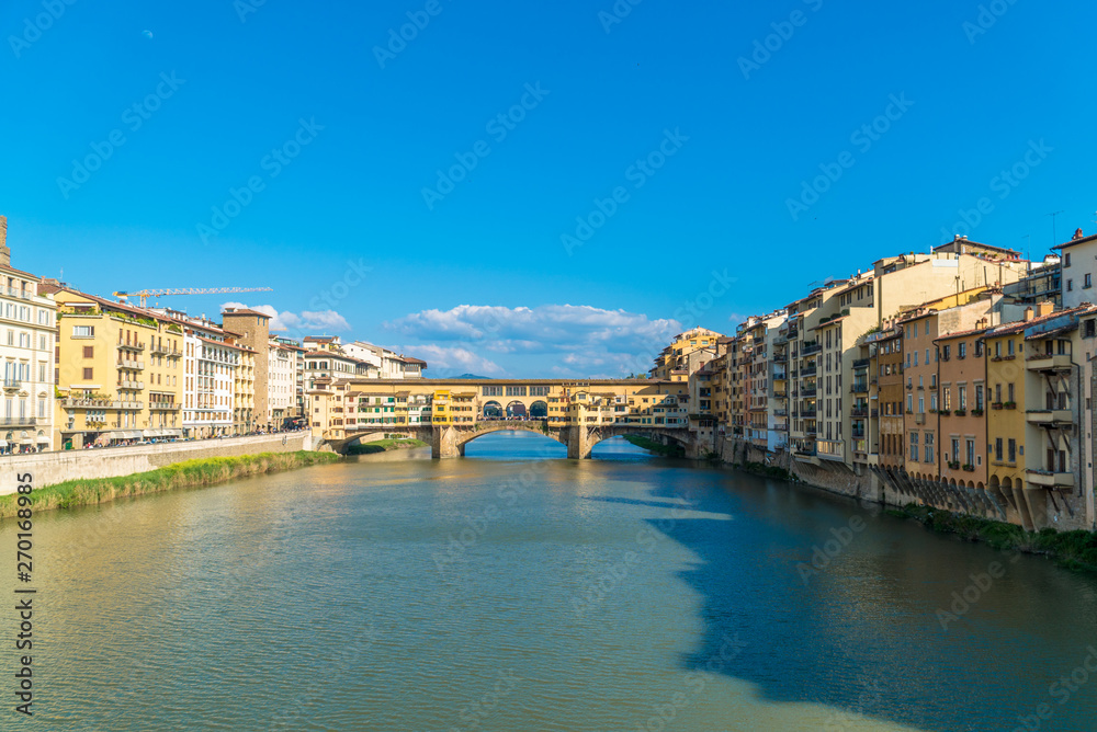 Florence, Tuscany / Italy: Ponte Vecchio general view seen from Santa Trinita Bridge