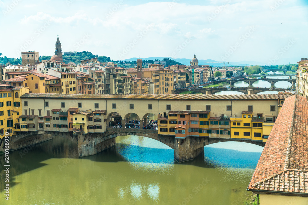 Florence, Tuscany / Italy: Ponte Vecchio as seen from the Uffizi Gallery Museum
