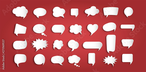 Set speech bubbles empty. Paper chat cartoon bubbles shape and word box for entering text message. Dialogue and communication bubble. Empty balloon. Collection modern vector clouds isolated