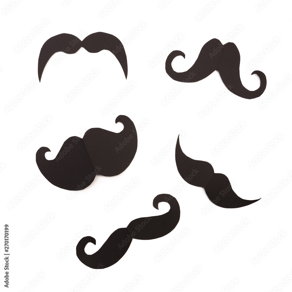 Fototapeta premium Happy Father's day background or card. black sign of mustache empty copy space for inscription.