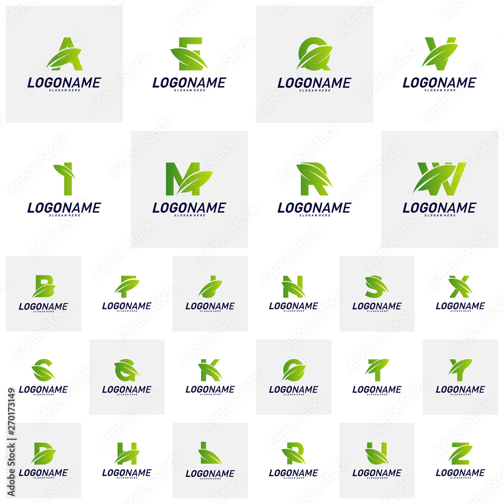 Set of Font with Leaf Logo Design Concepts. Nature Letter Logo Icon Vector Template. Icon Symbol. Set of Font with Leaf Logo Design Concepts. Nature Letter Logo Icon Vector Template. Icon Symbol.