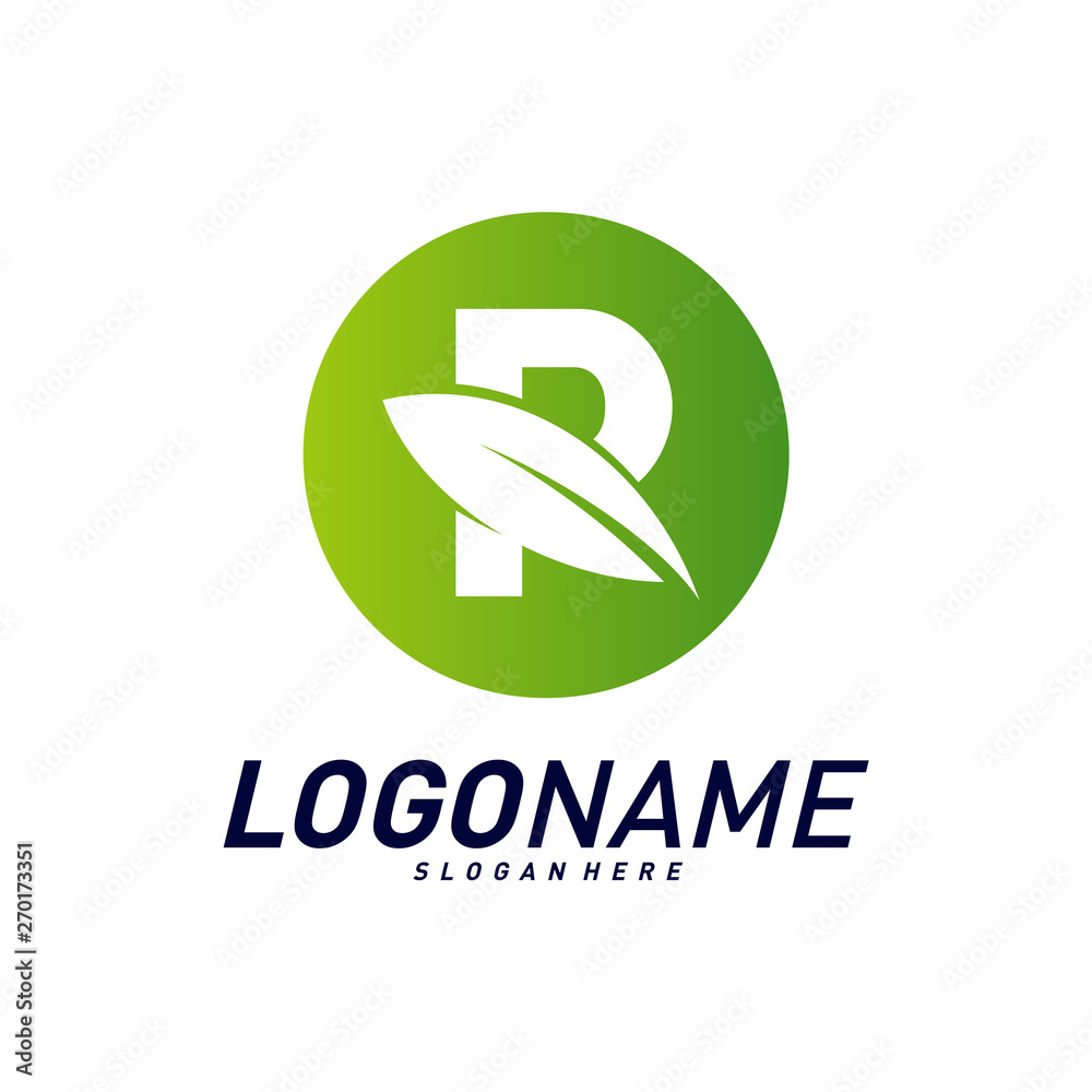 Font with Leaf Logo Design Concepts. Nature Letter R Logo Icon Vector ...