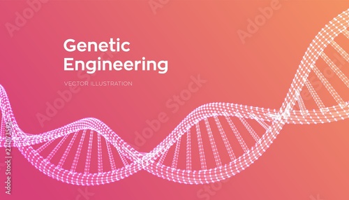 DNA sequence. Wireframe DNA molecules structure mesh. DNA code editable template. Science and Technology concept. Vector illustration.