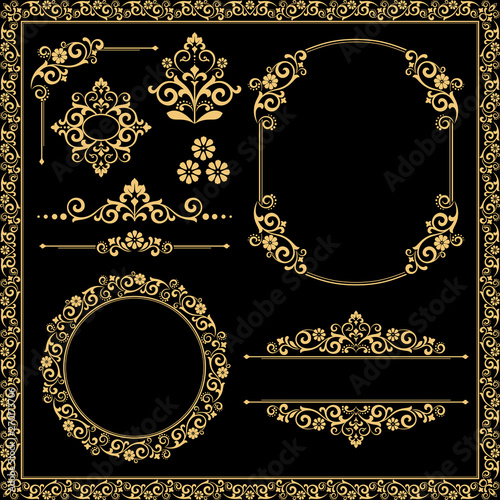Vintage gold Set. Floral elements for design monograms, invitations, frames, menus and labels. Graphic design of the website, cafes, boutiques, hotels, wedding invitations.
