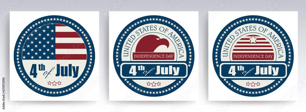 Round sign with silhouettes of the number of heads of an eagle and the flag of America, set Round sign with silhouettes of the number of heads of an eagle and the flag of America, set