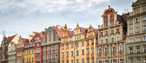 Photography Old colorful buildings on a market square (rynek) in a old town Wroclaw, city with the most colorful Market squares
