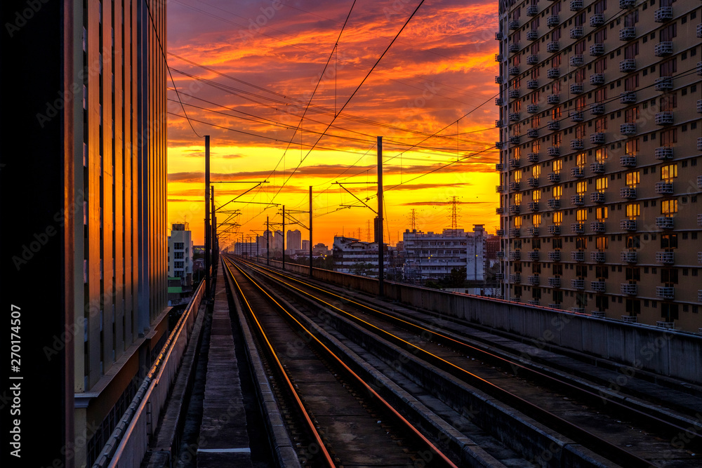railway and sunrise