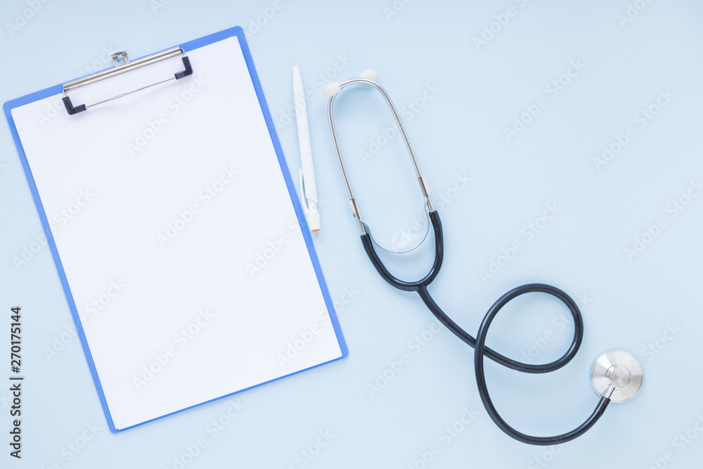 Flat lay medical composition with clipboard template Flat lay medical composition with clipboard template