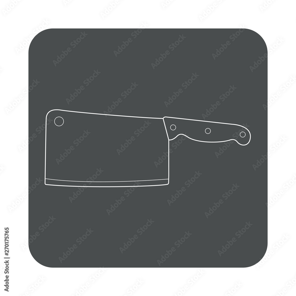 Icono plano lineal cuchillo carnicero en cuadrado color gris Icono plano lineal cuchillo carnicero en cuadrado color gris
