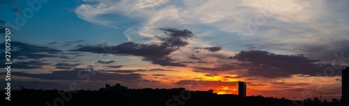 Evening city scape sunset panorama Kiev Ukraine