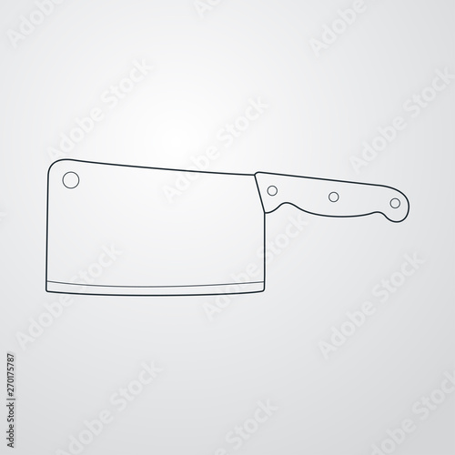 Icono plano lineal cuchillo carnicero en fondo gris